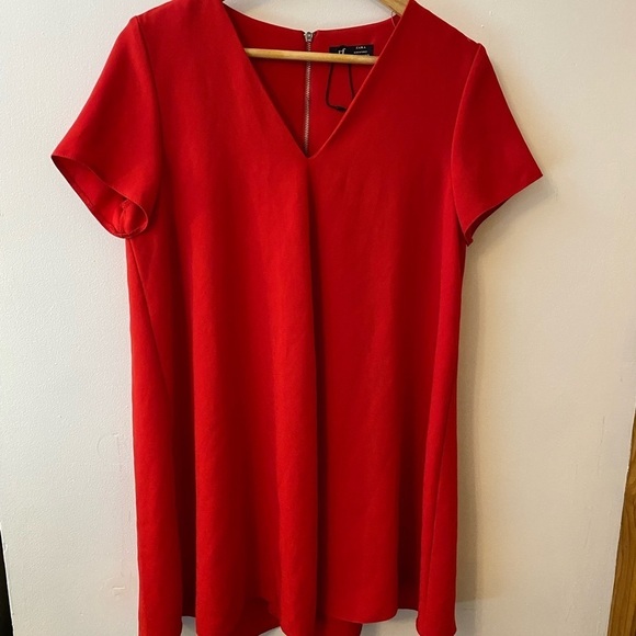 Zara Red Short Sleeve Swing Dress Zipper Back - Picture 1 of 7